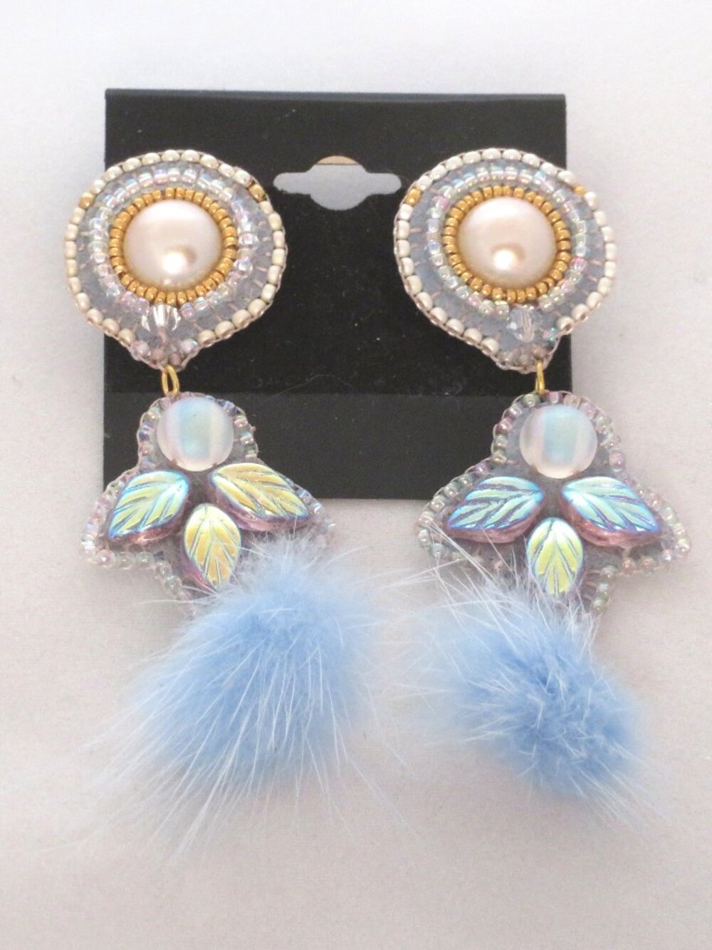 Mink puff beaded earrings